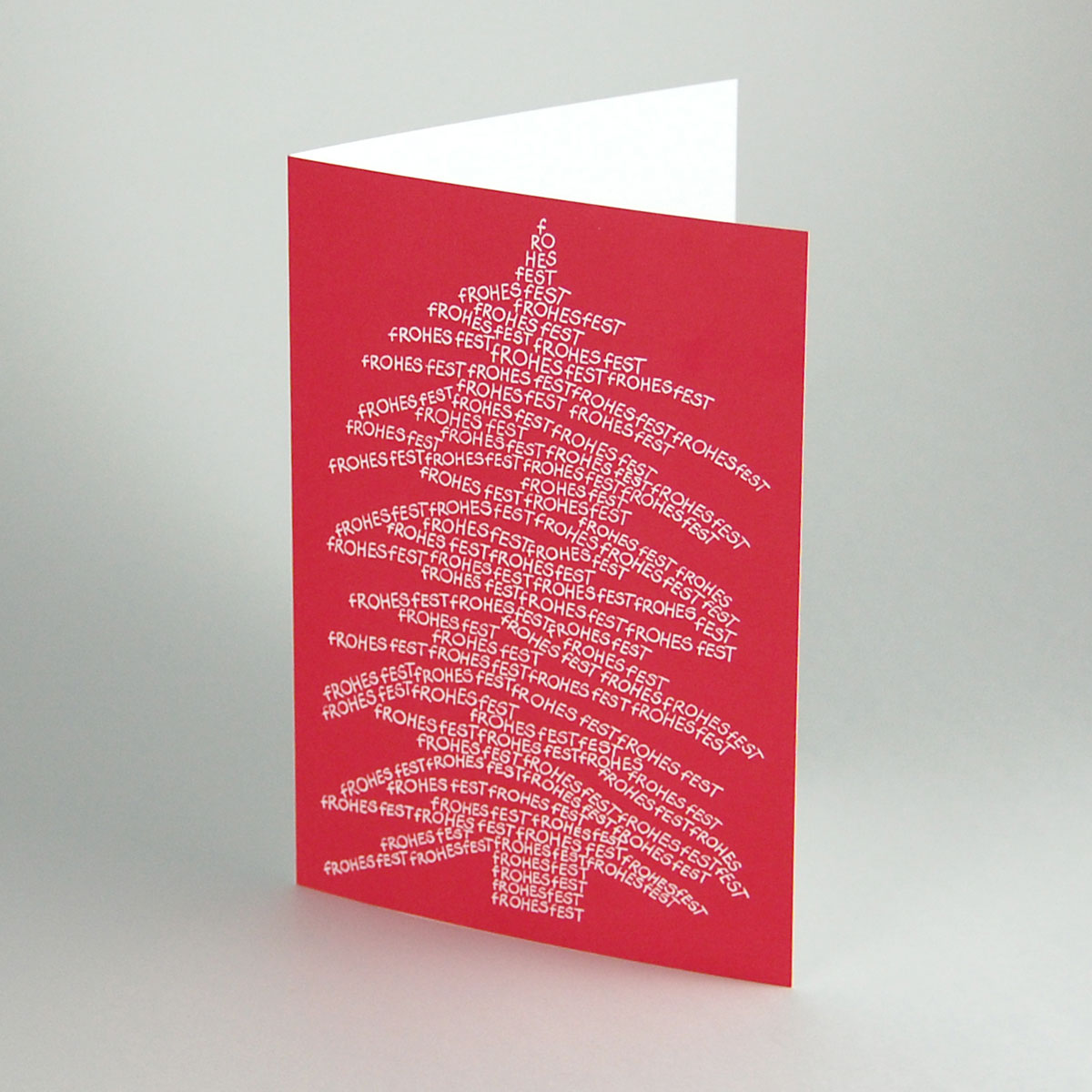 FROHES FEST - kalligrafischer Baum, rote Weihnachtskarten