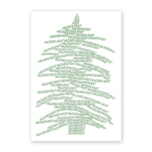 FROHES FEST - kalligrafischer Baum, grüne Weihnachtskarten
