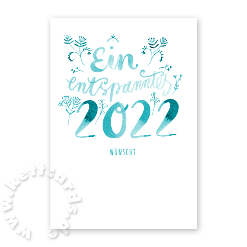 Ein entspanntes 2026 wünscht, türkise Neujahrskarten, Druck in einer Sonderfarbe