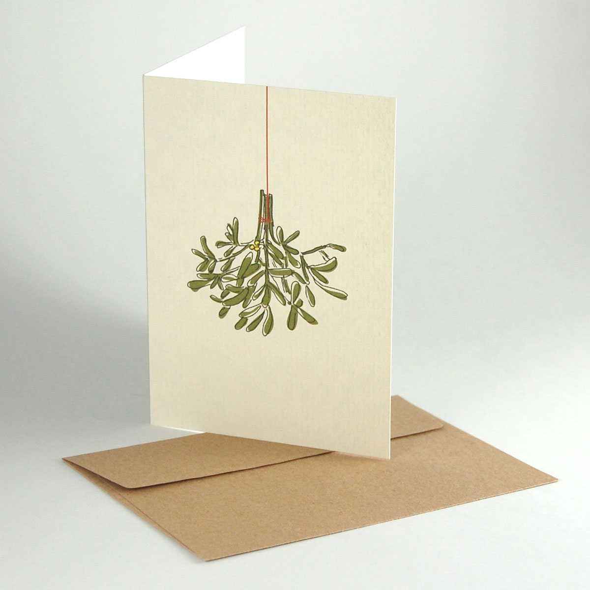 Mistelzweig, schöne Recycling-Weihnachtskarten mit braunen Recyclingumschlägen