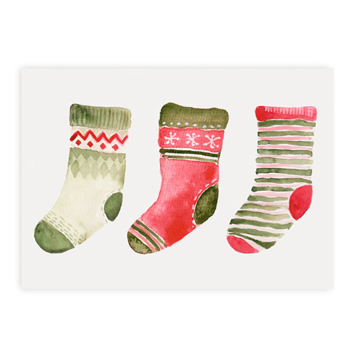 drei Strümpfe, illustrierte Karten für Sankt Martin, Nikolaus und Weihnachten