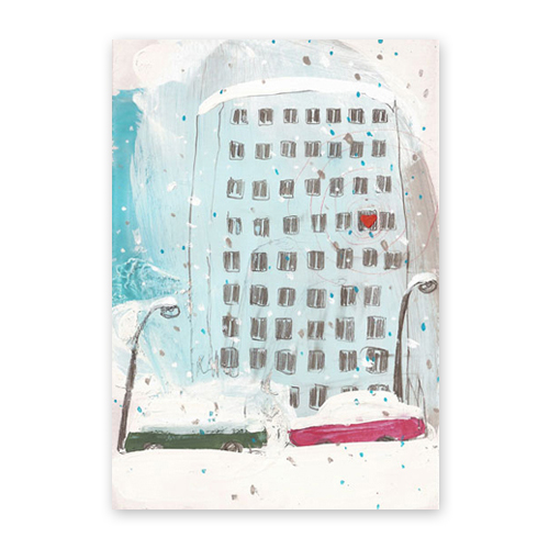 Haus mit Herz, gemalte Weihnachtskarten