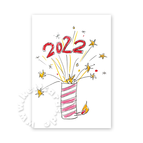 Neujahrskarten mit Raketen und Jahreszahl