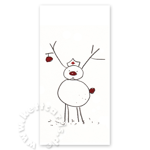 Rudolf als Rot-Kreuz-Pflegerin, gezeichnete Weihnachtskarten, Erste Hilfe
