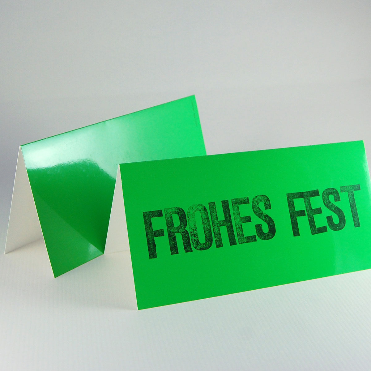 froschgrüne Weihnachtskarten auf hochglänzendem Karton: Frohes Fest