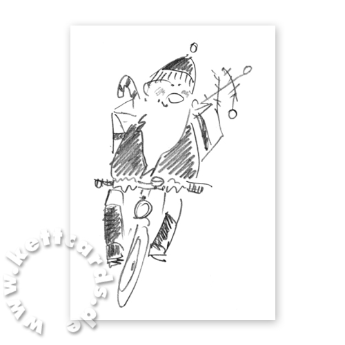 zeitgemäße Weihnachtskarten: der Weihnachtsmann kommt mit dem Fahrrad