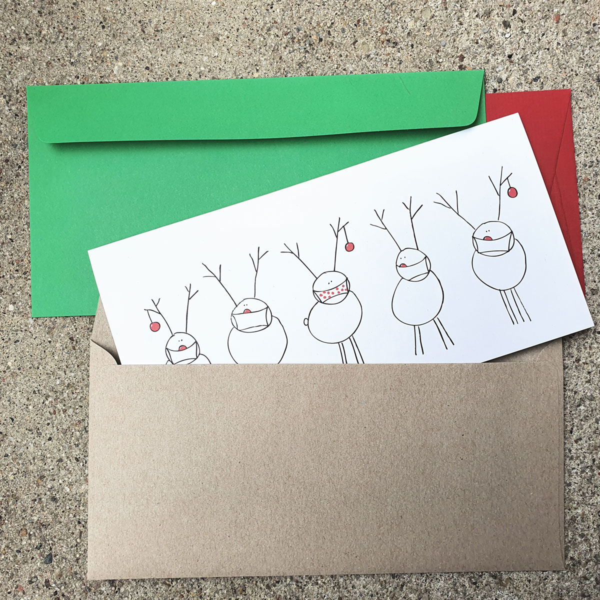 witzige Recycling-Weihnachtskarten für die Coronazeit: Team Rudolph (2021 - mit Maske)
