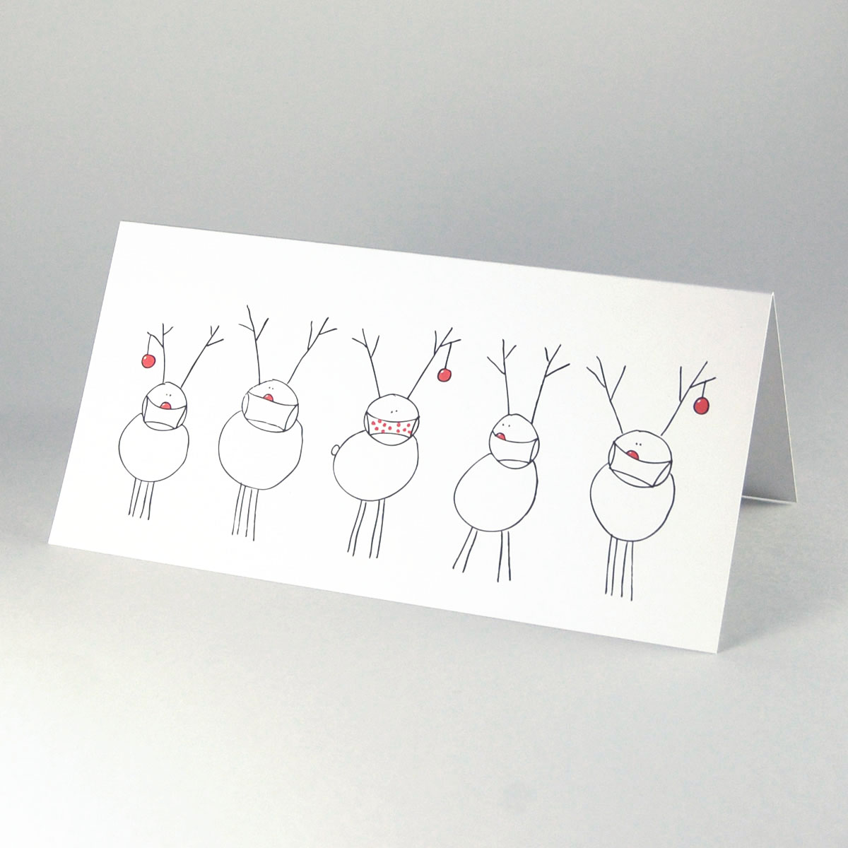 witzige Recycling-Weihnachtskarten für die Gesundheitsbranche: Team Rudolph (mit Maske)