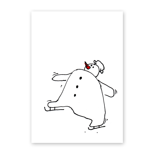 witzige Weihnachtskarten, Schneemann auf Kufen