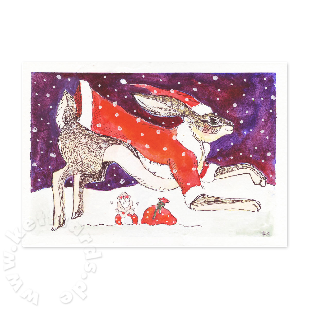 Rollentausch, Osterhase und Weihnachtsmann, illustrierte Weihnachtskarten