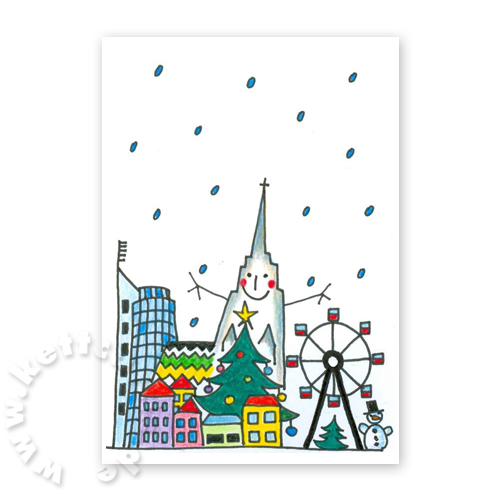 Wien, Cartoon-Weihnachtskarten mit Stefansdom und Prater