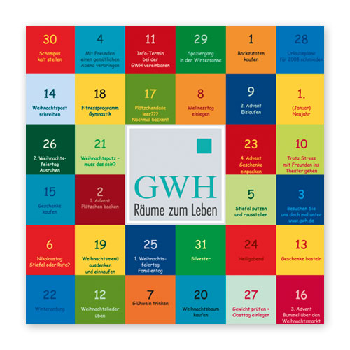 quadratische Adventskarte mit Wünschen und Vorschlägen, individuelle Weihnachtskarten für Unternehmen