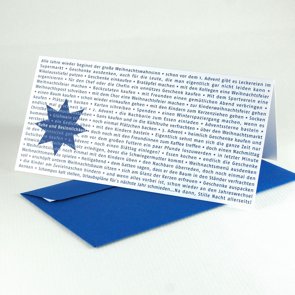 weihnachtswahnsinn - blaue Weihnachtskarten mit blauen Umschlägen