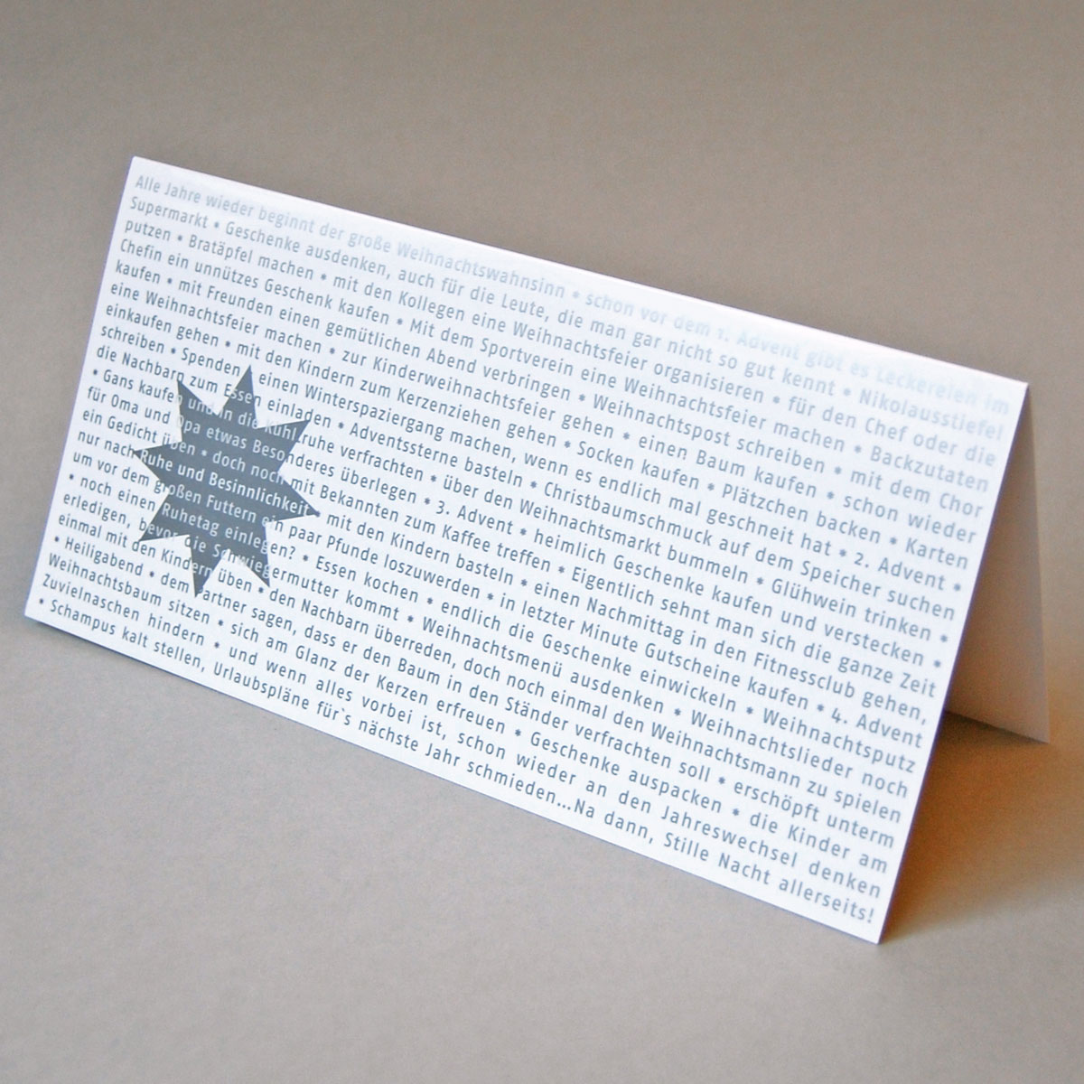 weihnachtswahnsinn - silberne Weihnachtskarten mit ziemlich viel Text