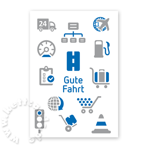 Gute Fahrt - Neujahrskarten mit Firmenfarben für Firmen und Unternehmen aus den Bereichen Verkehr und Logistik