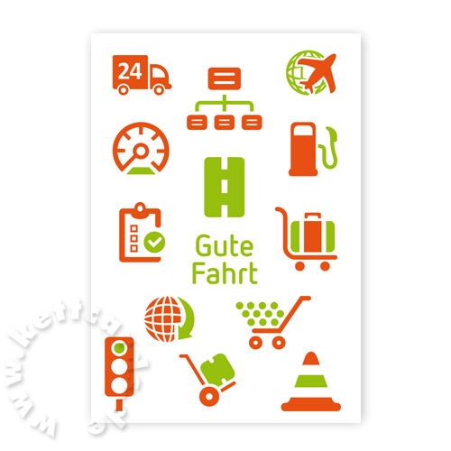 Gute Fahrt - Neujahrskarten in Logofarben für die Verkehrs- und Logistikbranche