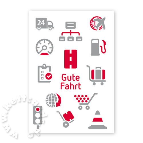 Gute Fahrt - Neujahrskarten in grau und rot für die Verkehrsbranche und Logistikbranche