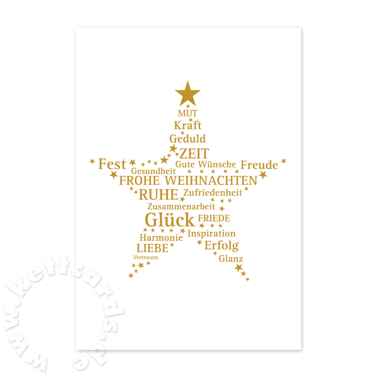 Mut, Kraft, Geduld, Glück ..., Weihnachtskarten mit Stern aus Worten