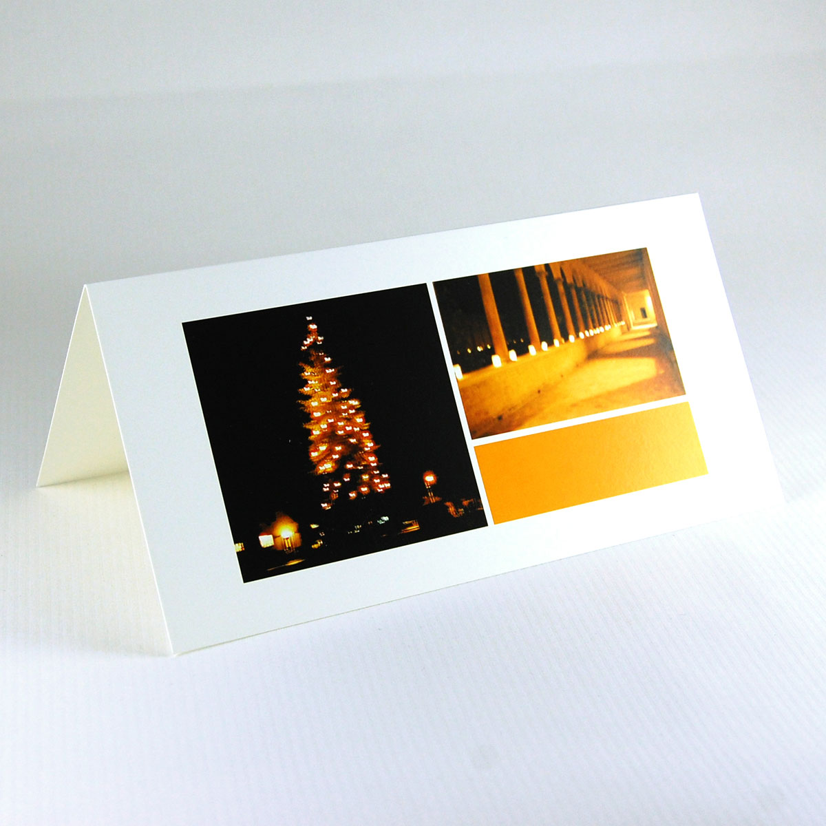 Weihnachtsbaum und Lichterweg - stimmungsvolle Weihnachtskarten mit unscharfen Fotos