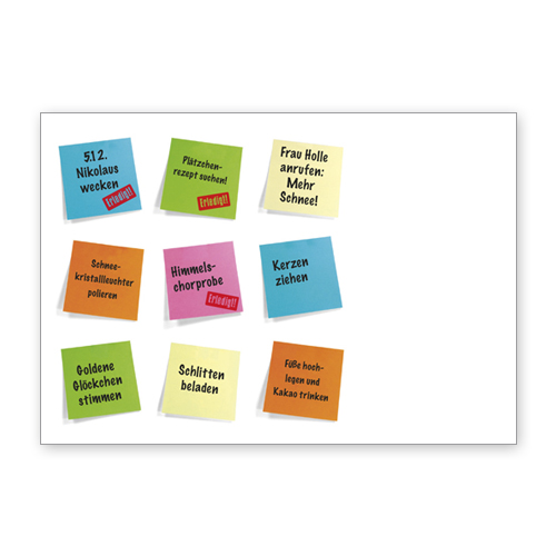 To-Do-Liste für Weihnachten und Advent. Weihnachtskarten mit Postits und aufgedrucktem Text