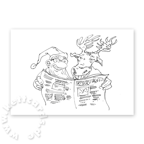 Zeitung lesen, Cartoon-Weihnachtskarten