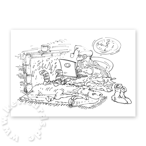 gemütliche Pause am Kamin, Cartoon-Weihnachtskarten