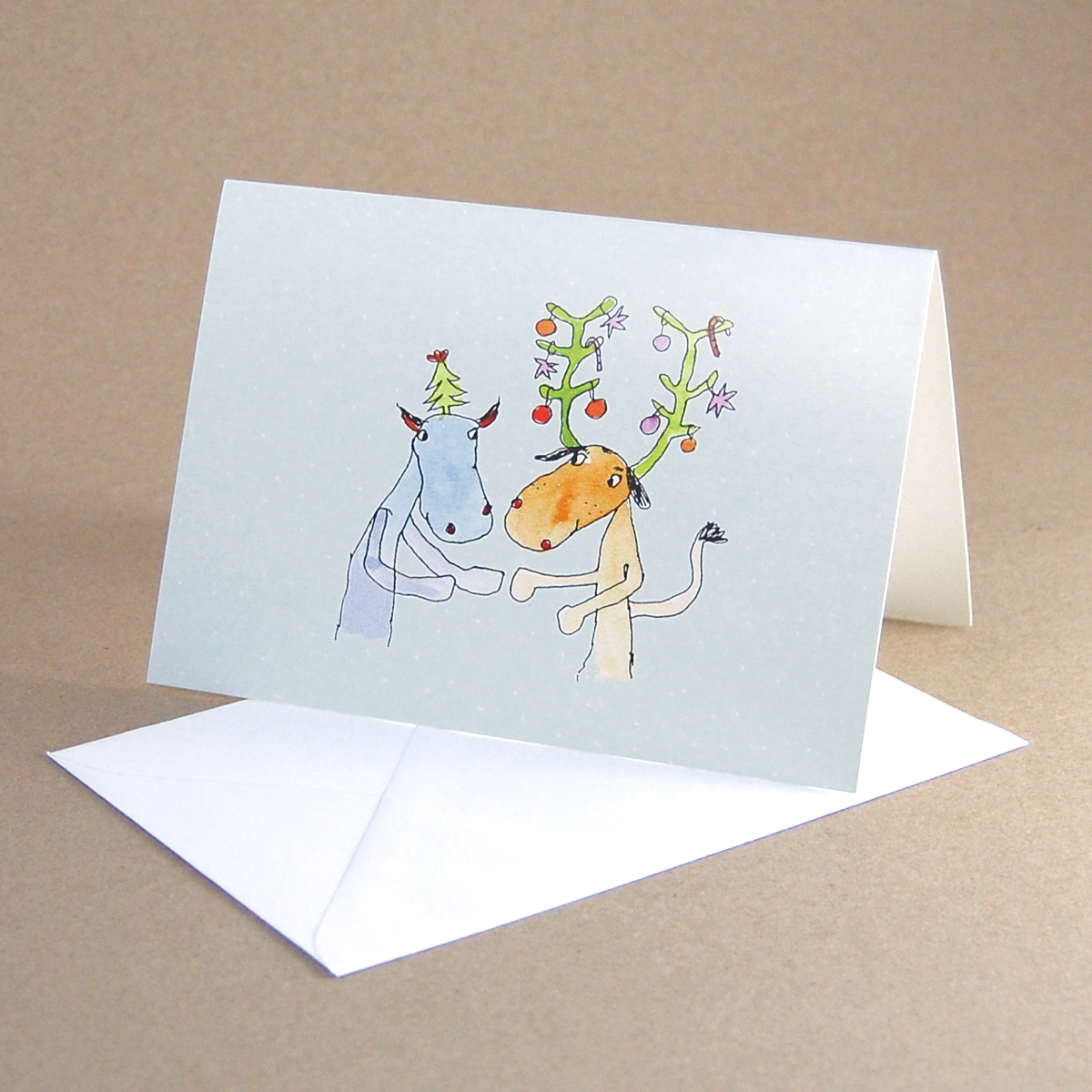 Druschba: Elch und Hund, Cartoon-Weihnachtskarten mit gefütterten Kuverts