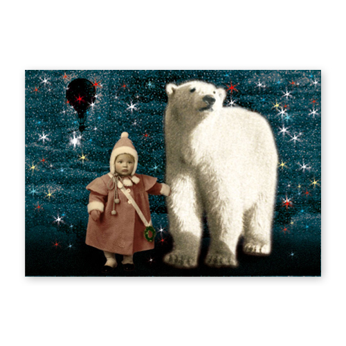Weihnachtspostkarten mit Eisbär und Mädchen: Weihnachtswanderung