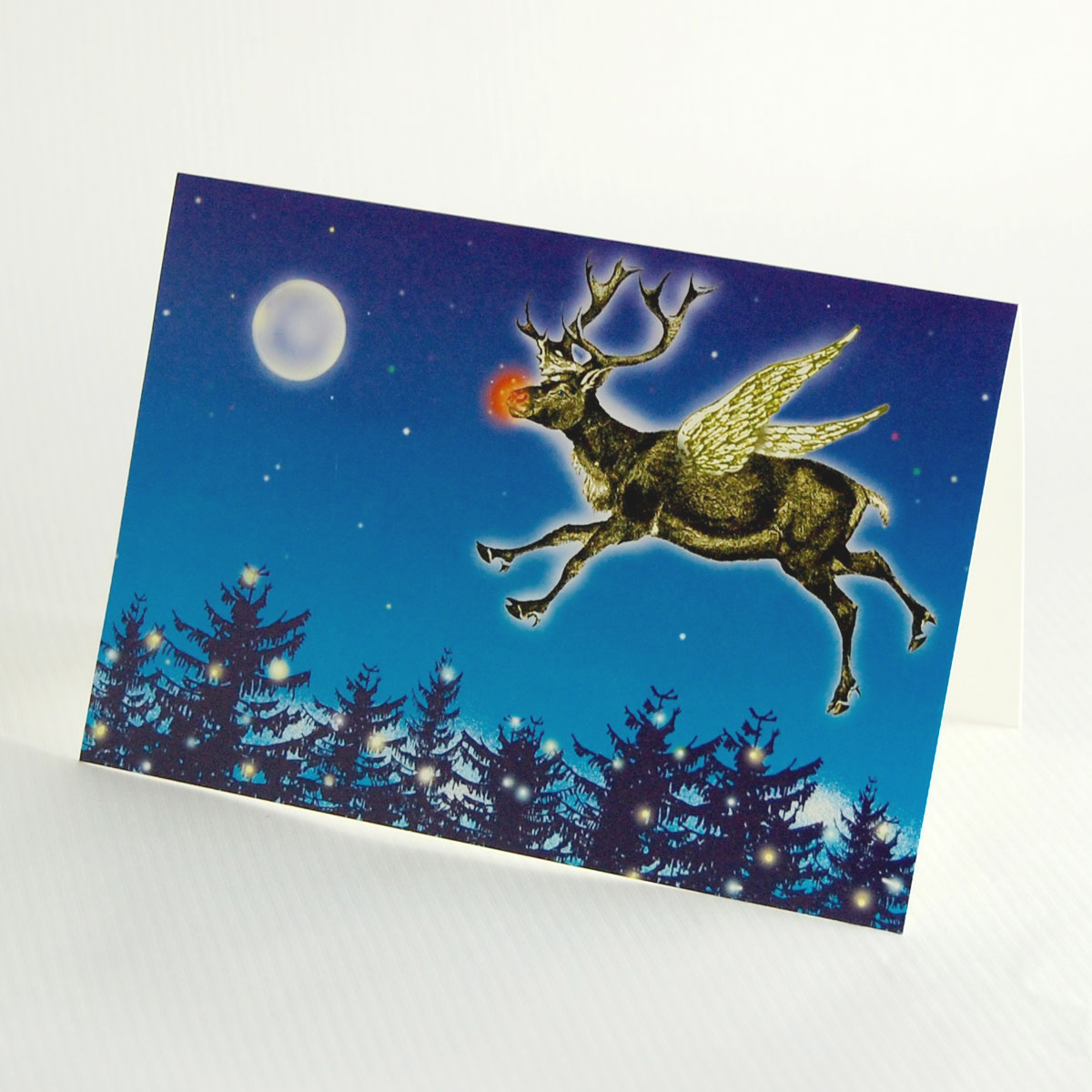 kitschige, schöne Weihnachtskarten: Rudolph mit leuchtend roter Nase