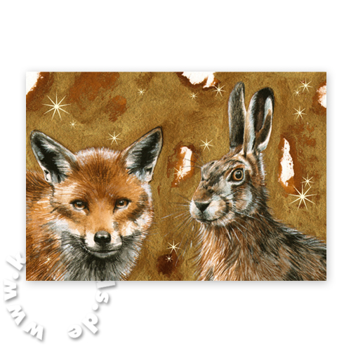 Friede auf Erden, Weihnachtskarten mit Fuchs und Hase
