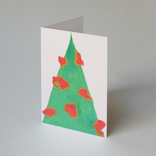 Weihnachtskarte mit Recycling-Papier: Christbaum mit roten Kugeln