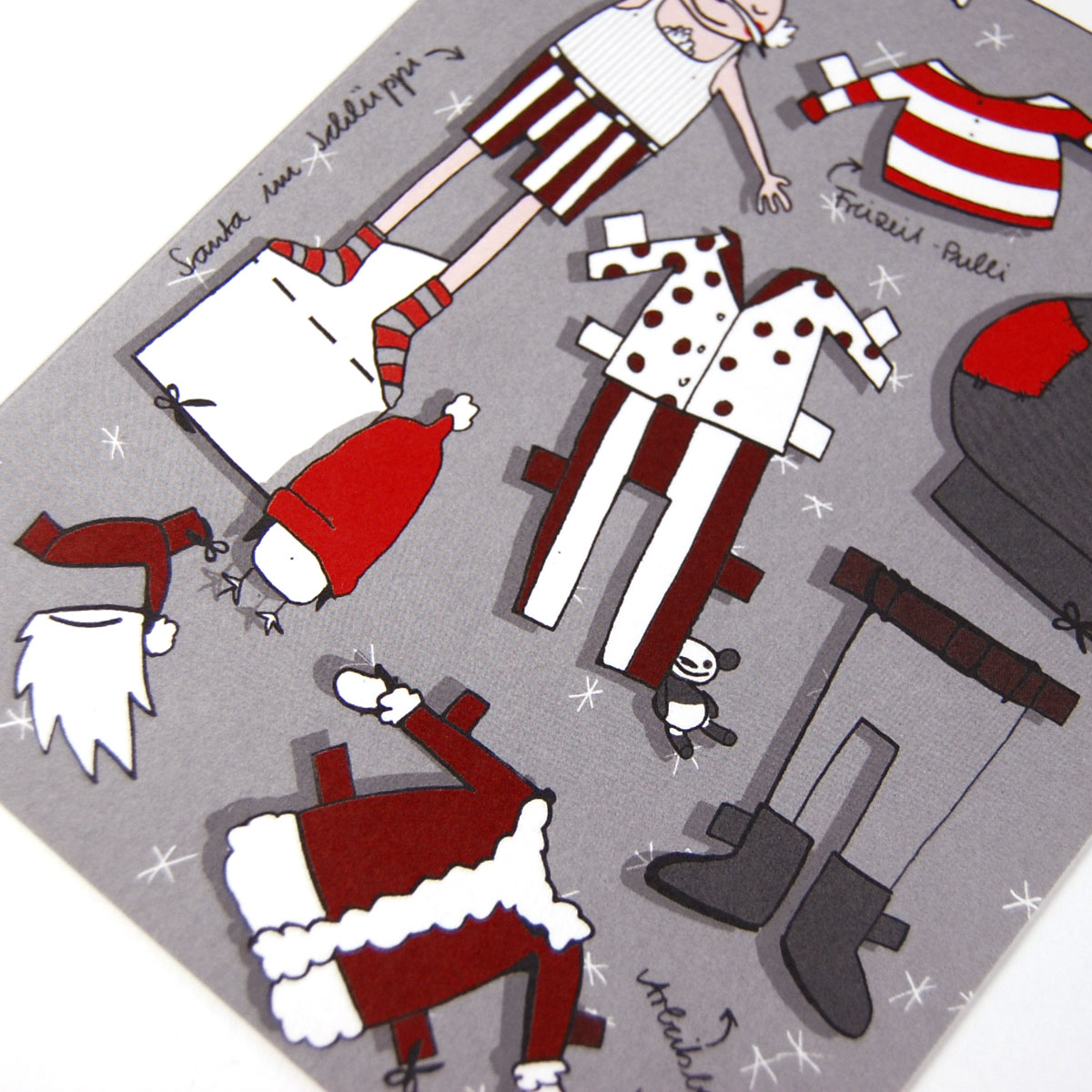 witzige Weihnachtskarten mit Weihnachtsmann zum Anziehen: Santa mit Schlüppi