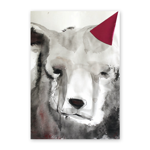 Bär mit roter Kappe, künstlerische Weihnachtskarten