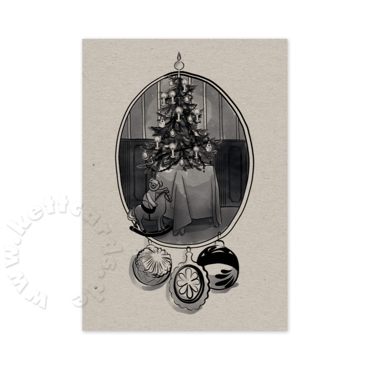 Vignette mit Weihnachtsbaum, Recycling-Weihnachtskarten