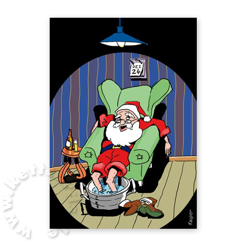 Der Weihnachtsmann nimmt ein Fußbad, Weihnachtskarte