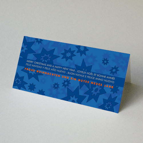 Frohe Weihnachten und ein gutes neues Jahr. internationale Weihnachts- und Neujahrskarten in Blautönen