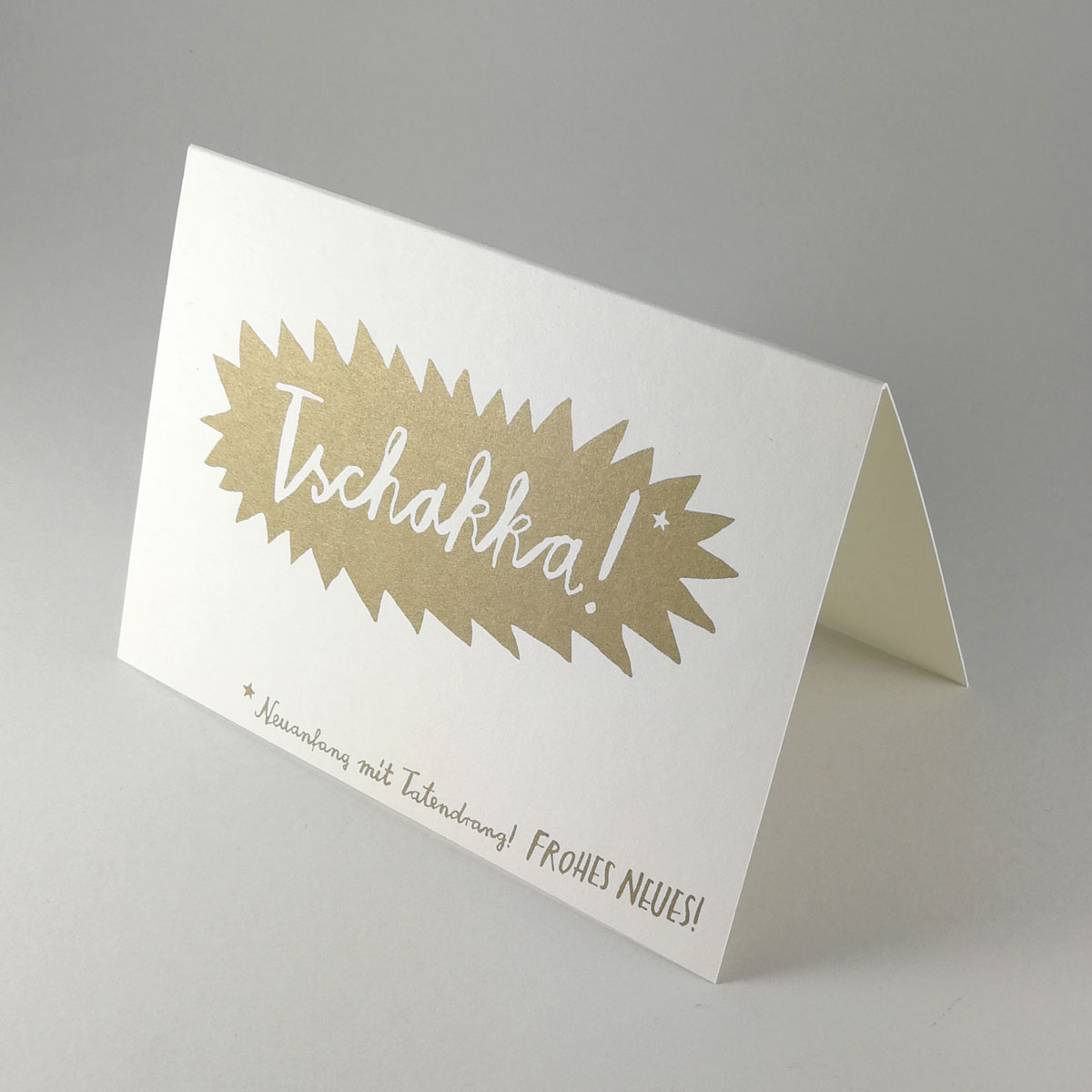 Tschakka! Neuanfang mit Tatendrang! FROHES NEUES! Recycling-Neujahrskarten mit goldenem Handlettering