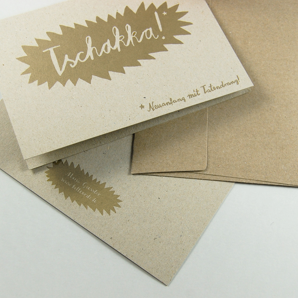Tschakka! Neuanfang mit Tatendrang! Recyclingkarten mit goldenem Handlettering