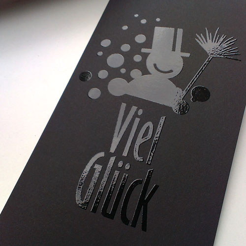 Viel Glück (Schornsteinfeger), ausgefallene schwarze Neujahrskarten mit UV-Relieflack