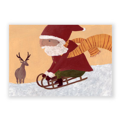 Schlitten fahren, gemalte Weihnachtskarten