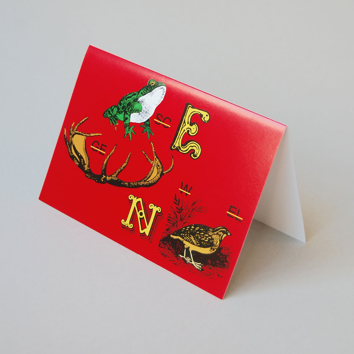 rote Weihnachtskarten mit Bilderrätsel (Rebus): Frohe Weihnachten