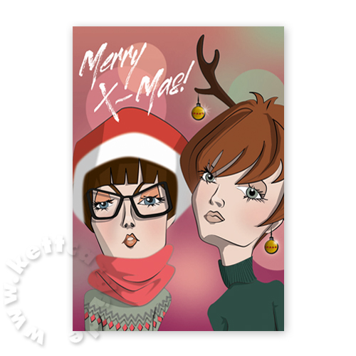 Merry X-Mas!, Weihnachtskarten mit modischen Frauen
