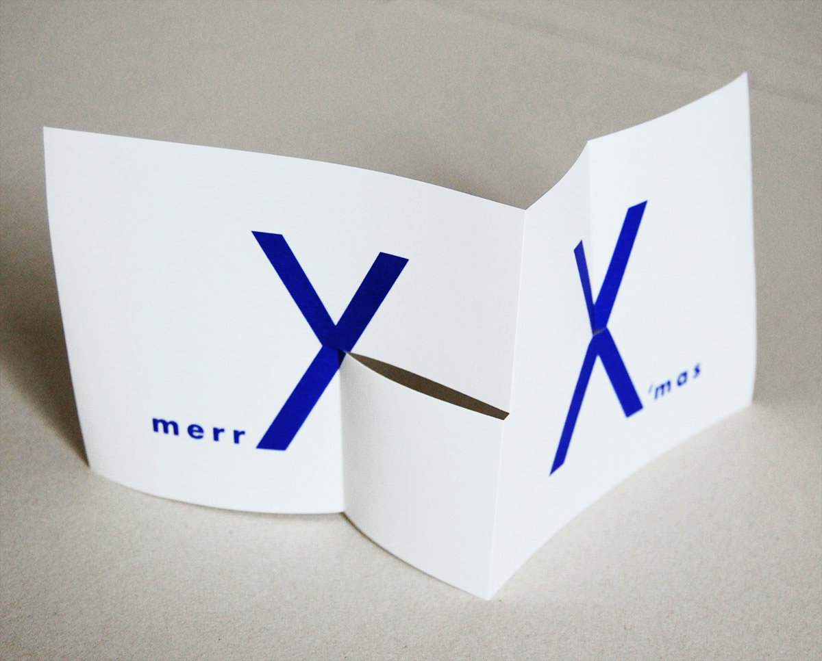 Design-Weihnachtskarten mit blauem Druck: merrY X´mas (Pantone 072)