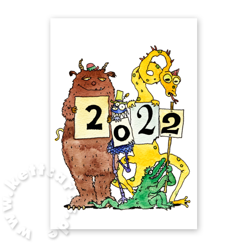 2023, Cartoon-Neujahrskarten mit Monstern