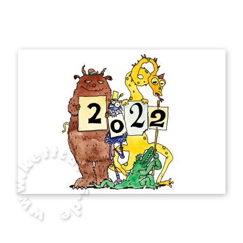 2023, witzige Cartoon-Neujahrskarten
