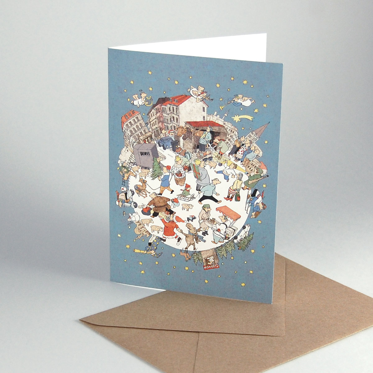 Wimmelbild-Weihnachtskarten mit Recyclingumschlägen
