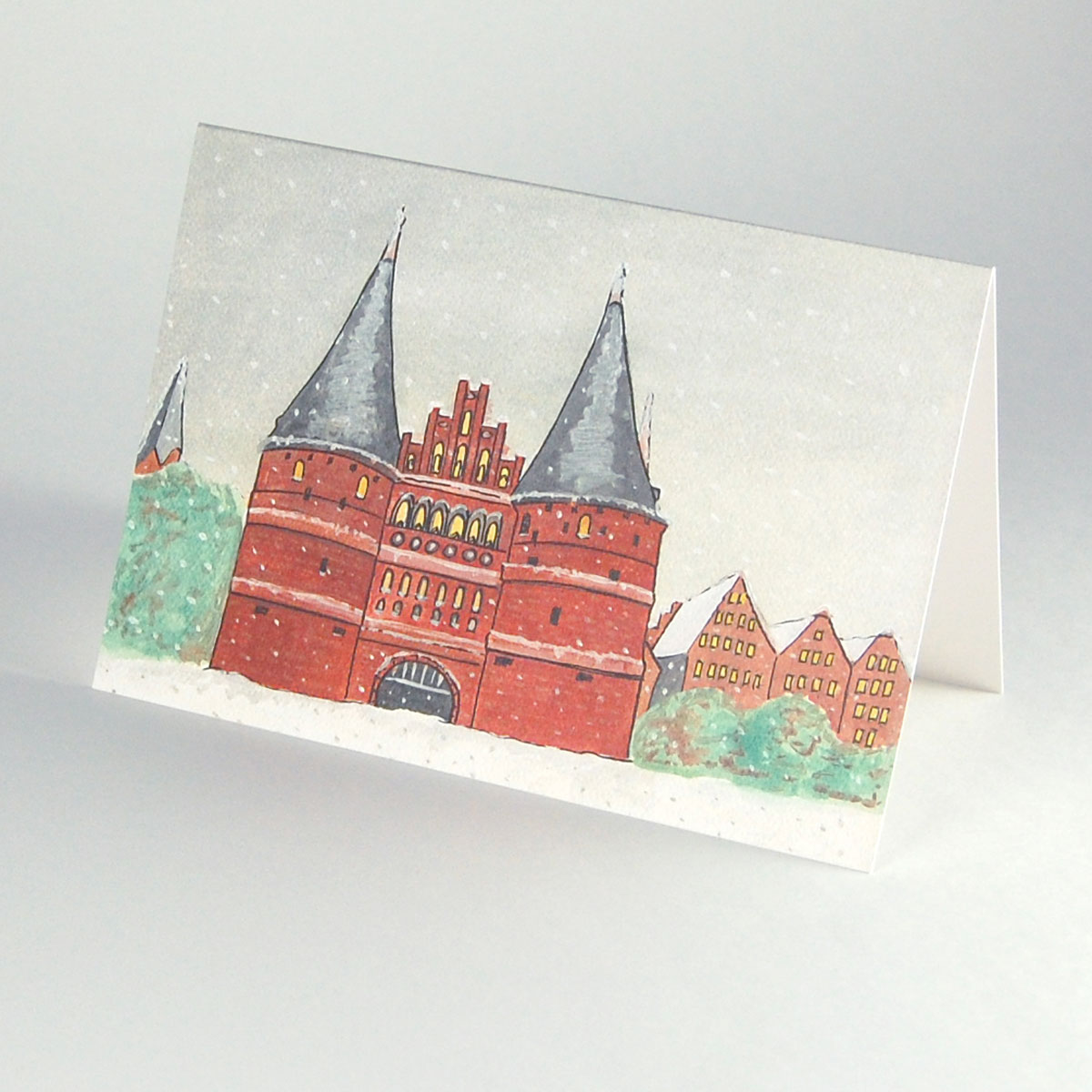 Lübecker Holstentor, Weihnachtskarten im Cartoon-Stil