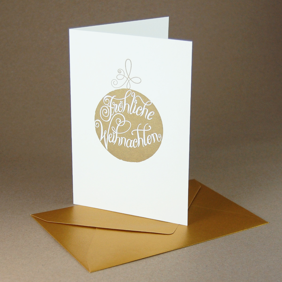 Recycling-Weihnachtskarten mit goldenem Druck und goldenen Umschlägen