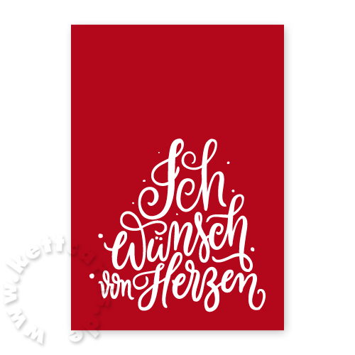 Ich wünsch von Herzen, rote Weihnachtskarten mit Handlettering