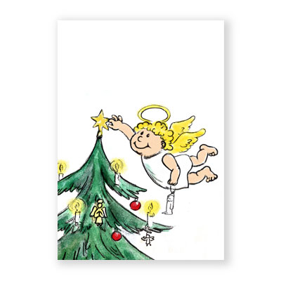 Engel schmückt einen Weihnachtsbaum, Weihnachtskarten